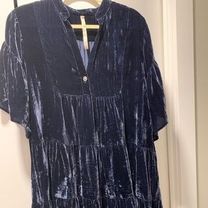 Uncle Frank Crushed Velvet Navy Tiered Dress Size M
